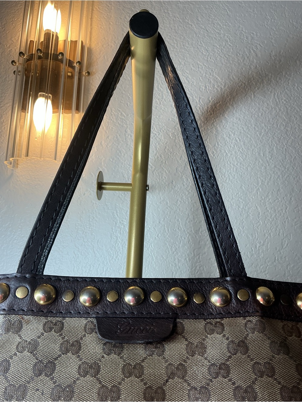 Gucci Brown Monogram Tote Bag with Stud Trim - Picture 5 of 16
